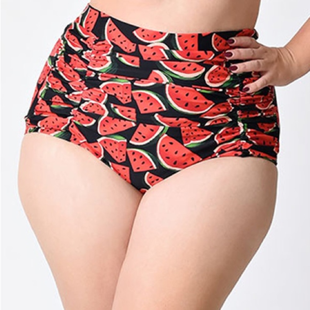 Unique Vintage | Black & Watermelon Monroe High-Waist Bikini Bottoms - XXL - NWT